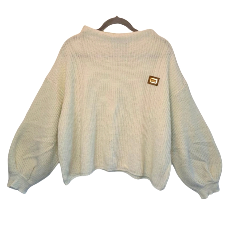 Zaful One Size White Slouchy Oversized Chunky Sweater Balloon Sleeves